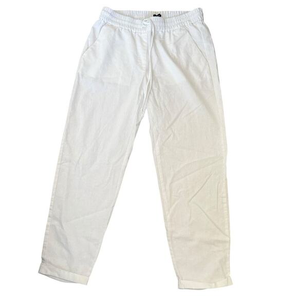 J. Crew Linen Blend Retreat Old Money Beachcore Pull On Relaxed White Ankle Pant - Picture 2 of 10
